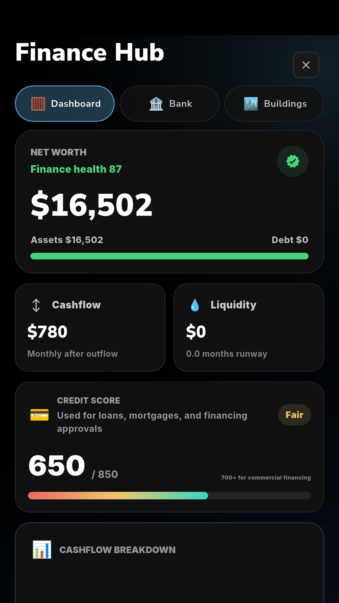 Lifespan finance dashboard