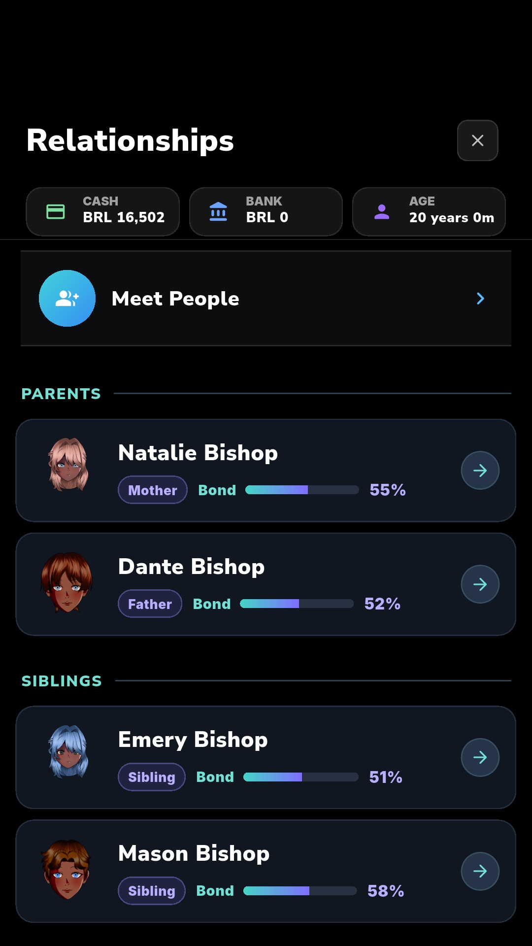 Lifespan family relationships screen